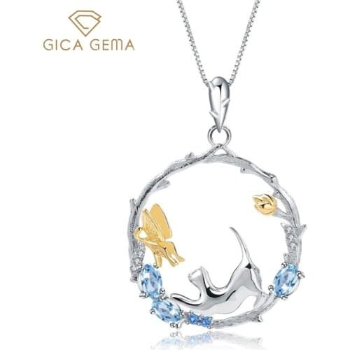 GICA GEMA Natural Swiss Blue Topaz Necklace Pendant New Trend DIY Necklace Gift To Lover 925 Sterling Silver Jewelry