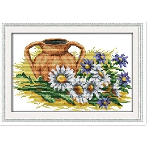 Pots and Daisies11CT 14CT Small Hand Embroidery Sewing Stitch Kits Needlework China Featured Wholesale Flowers