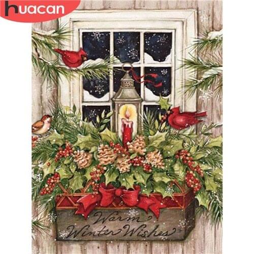 HUACAN Diamond Embroidery Winter Picture Of Rhinestone 5D DIY Diamond Painting Christmas Bird Mosaic Animal Home Decoration