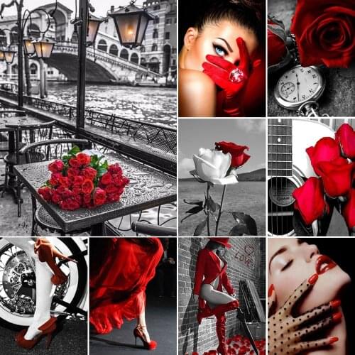 DIY 5D Diamond Painting Black White Portrait Woman Rose Kit Full Square Embroidery Diamond Mosaic Picture Rhinestones Home Decor