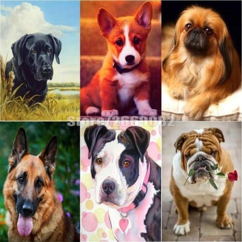 Dog Paint With Diamond Full Square Cross Stitch Diamond Embroidery Animals Bead Picture Kits Handwork Art Gift TT1390