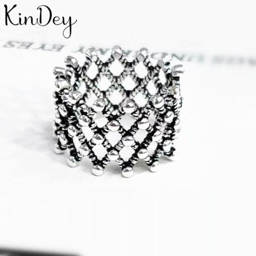 Kindey Personality Boho Silver Color Hollow Rings for Women Jewelry Retro Big Antique Rings Girls Christmas Gifts Anillos