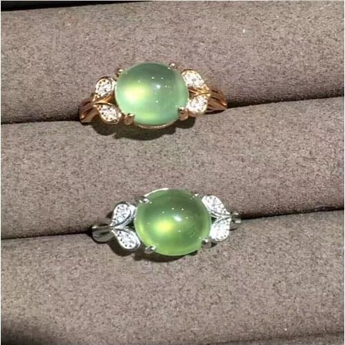 Natual Prehnite Ring Free shipping Natural real Prehnite Ring 925 sterling silver Gem Size 9*11mm for Woman Or Man