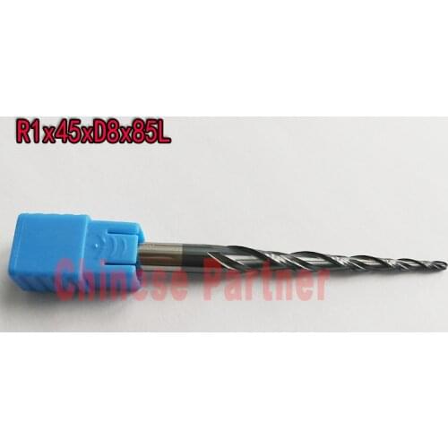 1pc R1*D8*45*85L*2F HRC55 Tungsten solid carbide Tapered Ball Nose End Mills cone milling cutter wood knife tools
