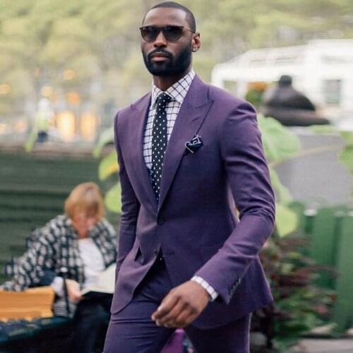 Purple Peaked Lapel Two Buttons Men Wedding Suits 2 Pieces Costume Homme Fashion Blazers Slim Fit Terno Masculino (Jacket+Pants)