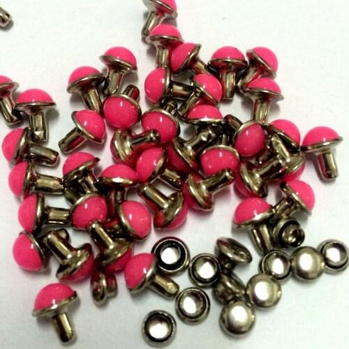 100pcs 6.5MM Round Baby Pink Acrylic Bag Belts Rivets Punk Rock Spike Rivets With Silver Color Base DIY Making Shipping Free