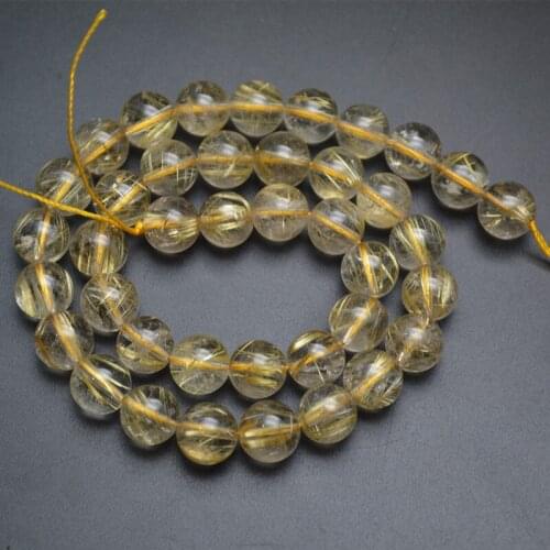 High Quality 10mm 12mm Natural Gold Rutilated Quartz Round Loose Beads