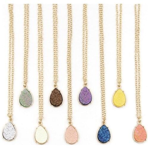 Fashion Jewelry Long Waterdrop Druzy Necklace Pendants Many colors Available
