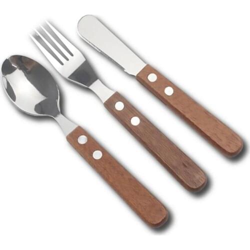 Silverware Set Stainless Steel Wooden Handle Short Handle Tableware 3PCS Polished Flatware Set Kitchen Knives Accessories