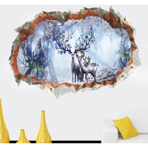 Elk Broken Hole Wall Stickers Living Room Bedroom Decoration Diy Safari Scenery 3d Mural Art Diy Animals Forest Home Decals