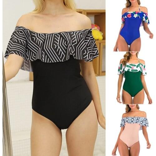 2021 New Sexier Off The Shoulder Swimwear Women Swimsuit Female Bathing Suit Ruffle Monokini Swim Wear JL