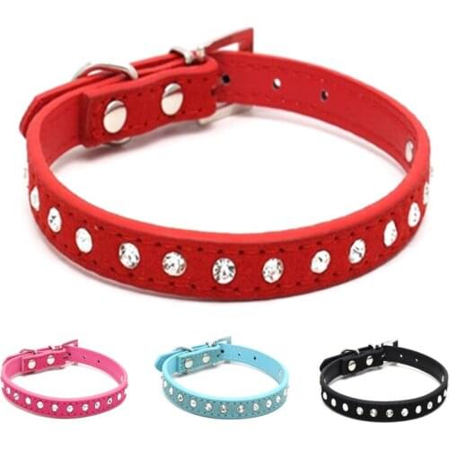 Suede Leather Diamante Crystal Small Pet Collars For Puppy Kitten Adjustable One Row Rhinestone Dog Neck Strap Dogs Collars