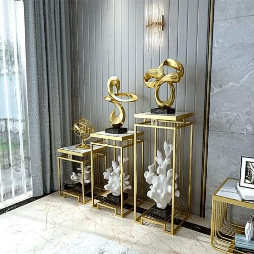 Nordic Plating Gold Wrought Iron Flower Stand Home Living Room Office Hotel Decor Indoor Floor Marble Storage Flower Pot Rack