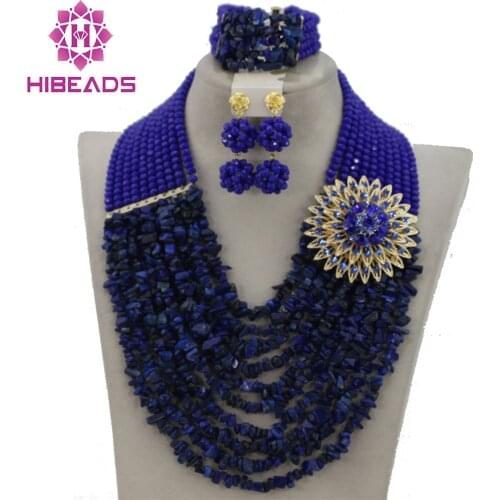 Terrific Indian Bridal Jewelry Set Blue African Nigerian Wedding Beads Jewelry Set Crystal Beads Set Free Shipping GS433