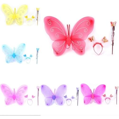 Lovely Party Costume Princess Girl Butterfly Wing Wand Headband Fairy Xmas Girls Fancy Dress Dressing Up Set