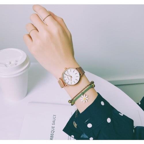 Luxury Women Fashion Rose Gold Watches Ulzzang Brand Qualities Steel Mesh Strap Ladies Wristwatches Simple Silver Quartz Watch