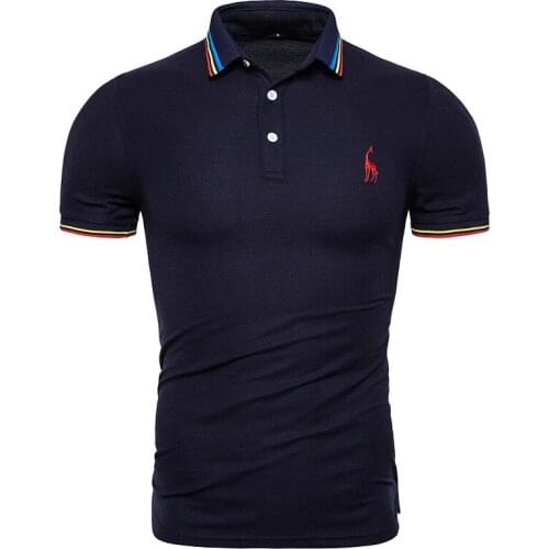 Summer Mens Polo Shirts Cotton Polo Men Solid Deer Embroidery Short Sleeve Polo Shirt Men Fashion Polo Giraffe Mens Shirts