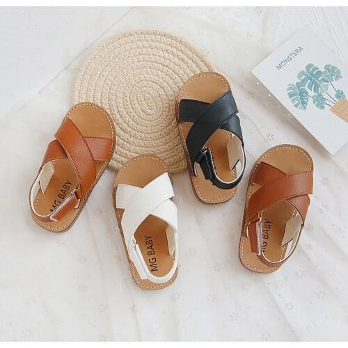 Children Sandals Baby Summer Soft PU Leather Toddler Shoes Boys Girls Cross-tied Anti-slip Beach Kids Roman Sandals Slippers