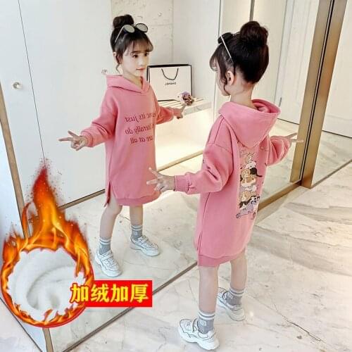 Girls' Hoodies Sweatshirts Kids Underwear 2021 Yellow Pink Plus Velvet Thicken Winter Autumn Jacket Cotton Outdoor Childrens Cl