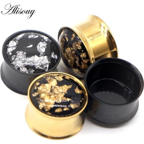 Alisouy 2pcs new arrival fashion Steel ear plug tunnel body jewelry piercing ear gauges expander Gold Black Color ear jewelry
