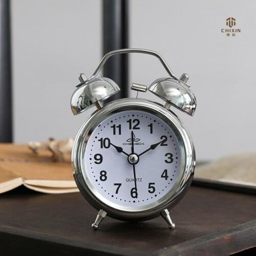 3 Inches Vintage Night Light Alarm Clock Retro Metal Clocks for Children Room Table Clock Bedside Mute Bed Ringing Bell