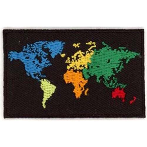 Embroidered World Emblem Embroidery Badge Fabric Flag Labels for Clothing Twill with Flat Broder and Iron On Backing MOQ50pcs