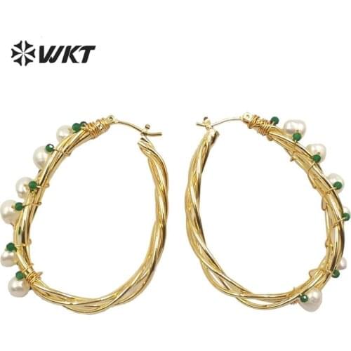 WT-E586 Natural Freshwater Pearl Earring Gold Electroplated wire wrapped natural pearl Earring Fashion Elegant woman Jewelry