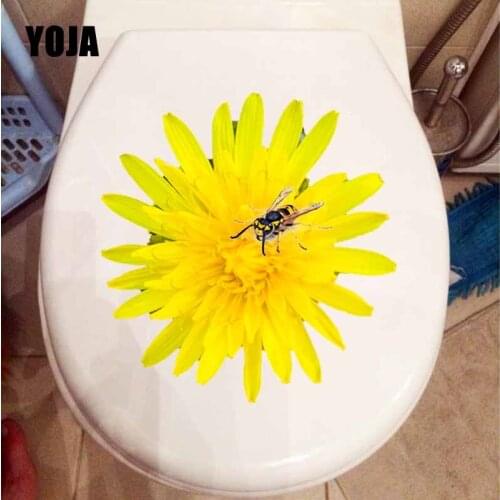 YOJA 21.1X22.1CM Beautiful Chrysanthemum And Cute Bee Home Decor Toilet Sticker Wall Decal T5-0971
