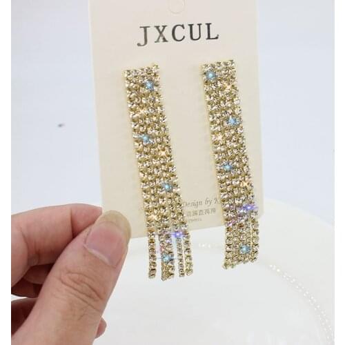 Womens long earrings with rhinestone hanging big statement Earrings 2020 luxury crystal dangle earing party fashion Jewelry