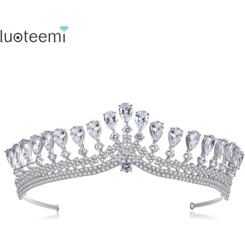 LUOTEEMI Luxury Bride Wedding Hairband Tiara Crown Accesories for Women Queen Princess High Quality Clear CZ Fashion Jewelry