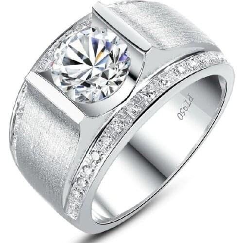 1Carat Solid 18K Gold Round Brilliant Splendid Real Moissanite Mans Wedding Ring Super Star Love Continuous Pure Gold Ring