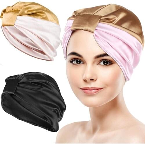 2PCS Imitation Silk Night Cap Unique Double Layer Sleep Cap Set Soft Fashion Bonnet for Women Ladies Beanie Headwrap Sleep Hat
