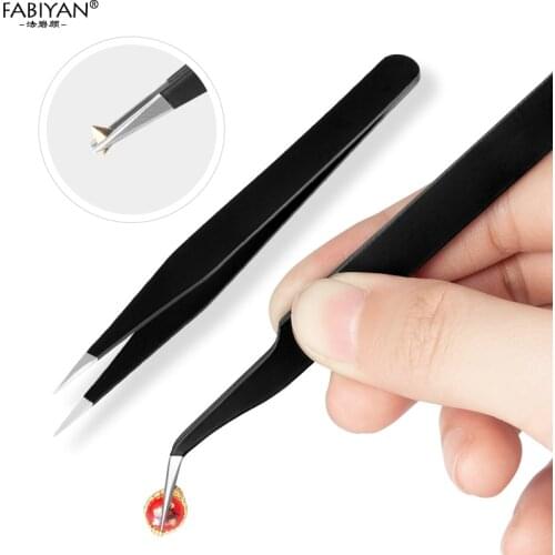 2pcs Stainless Steel Picking Nail Art Tool Anti-Magnetic Nipper clipper Tweezer Curved Straight Rhinestone Glitter