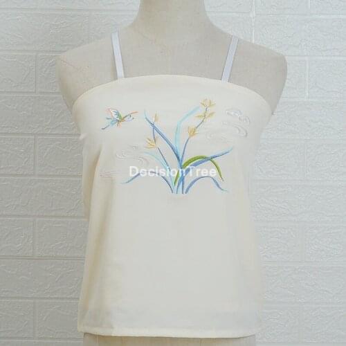 2021 chinese camisoles hanfu shirts flower embroidery white tanks tops cropped top sexy sleeveless vest oriental hanfu shirt