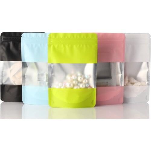 500Pcs/Lot Foil Stand Up Pouches with Frosted Window Self Sealing Ziplock Bags Tea Nuts Grains Packaging Storage Gift Bag