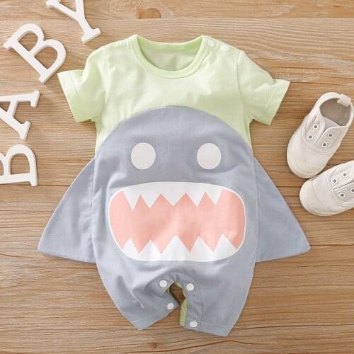 ABEBE Anime Clothes Toddler Summer Clothing Newborn Baby Boy Rompers Cotton Shark Costume New Born Jumpsuits Short Sleeve Onesie