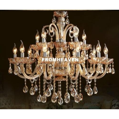 Free Shipping Crystal Chandelier Light Luxury Modern Glass Chandelier Lighting Amber Golden Crystal K9 Home Decora Hanging Lamp