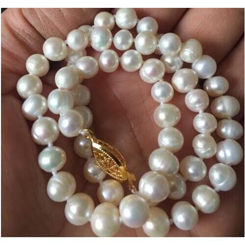 Free Shipping 6-7mm Real Natural White Akoya Cultured Pearl Necklace 18"