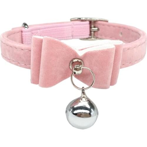 Bell Safety Elastic Bowtie with bell small dog cat collar safe soft velvet 6 colors pet Products cat collar pet supplier small