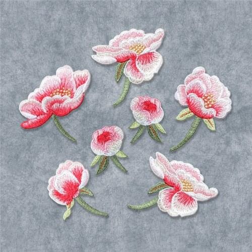 Magnolia flower Sew on Sticker for Clothing Decoration Embroidery Floral Patches for Costume Clothes DIY Applique