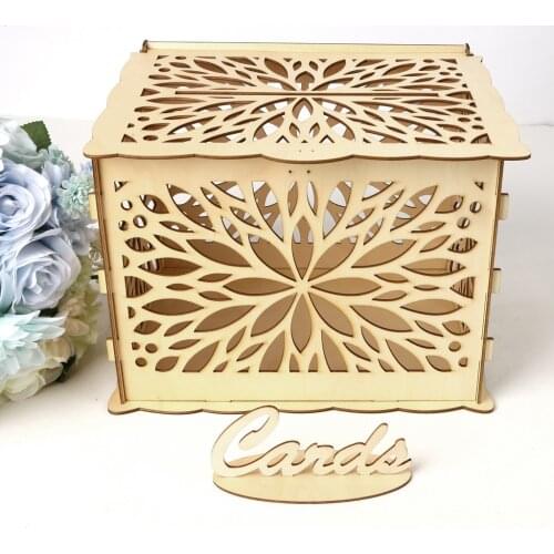 DIY Wedding Gift Card Box Wooden Money Box Beautiful Wedding Decoration Supplies for Birthday Party