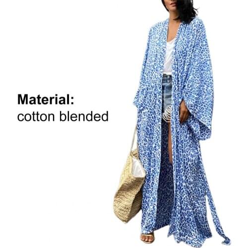 Long Robe Strapless Skin-friendly Blue Vintage Oversize Leopard Pattern Cardigan for Shopping