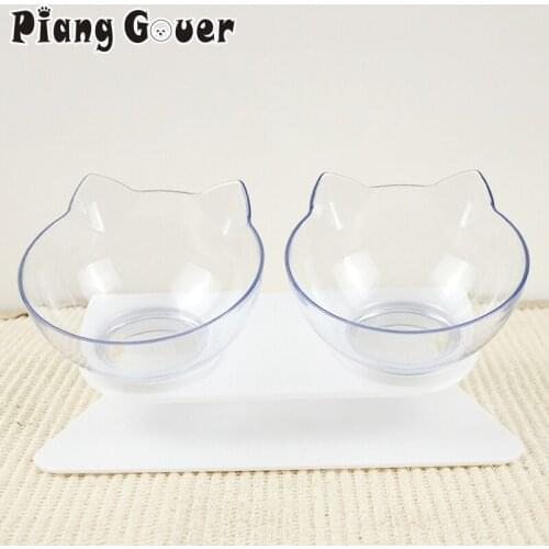 Cat Double Bowl Non-slip Pet Bowls Dog Food Double Bowl Transparent Pet Cat Water Cat Bowl