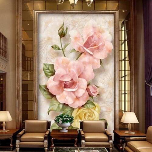 Europe type 3 d mural porch corridor corridor stereo embossed wallpaper background wallpaper rose setting wall reliefs