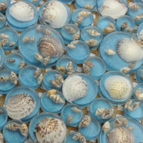 Blue big and small round resin mixed sea shell mosaic tile kitchen backsplash tile bathroom shower mosaic dining room wall tiles