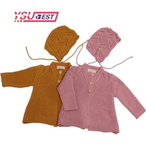 2020 Brand Baby Girl Cardigan +Hat Children Clothes Autumn Knitted Infant Toddler Baby Cotton Coats Cute Newborn Baby Outerwear