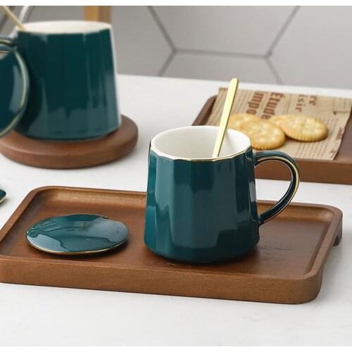 Cute Ceramic Coffee Mug Milk Tea Cup for Home Office with Lid Spoon Gift Coffee Mugs Friends Gifts Breakfast Cup