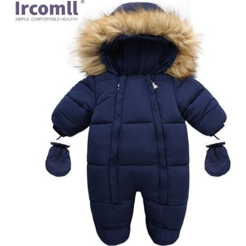 Ircomll Brand Baby Winter Clothes Cotton Down Rompers Hooded Inside Fleece Warm Infant Baby Snowsuit Baby Jumpsuit Outwear