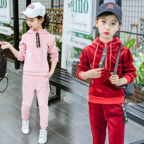 2020 Autumn Winter Velvet Kids Girls Clothes Sets Long Sleeve Hoodie & Pants 2PCS Outfit Children Clothing Set 4 6 8 10 12 Years