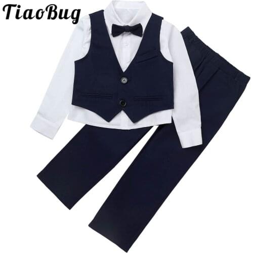 Kids Boys Gentleman Clothing Sets Childrens Suit Bowknot Shirt Single Breasted Vests Pants 4Pcs Wedding Party Flower Boy Suits